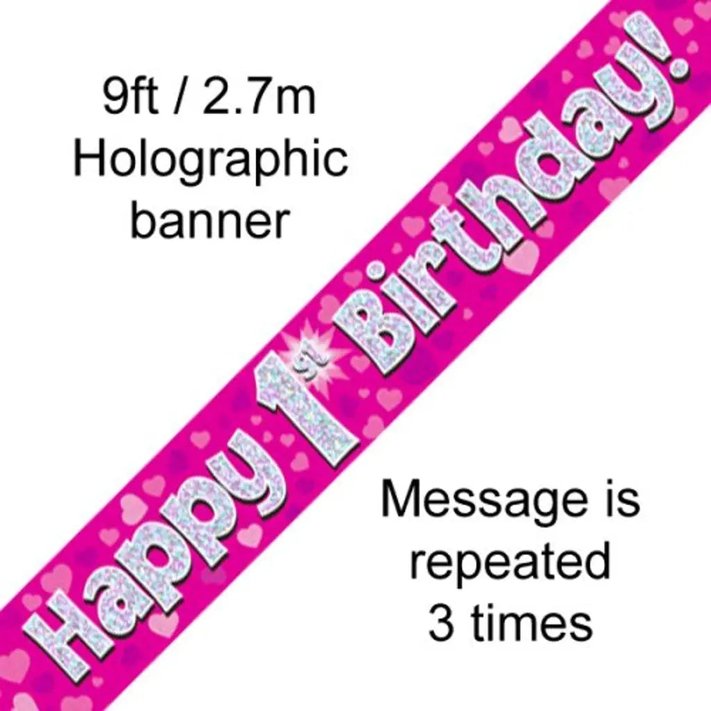OaktreeUK Banner Happy 1st Birthday Pink 2.7m 109401
