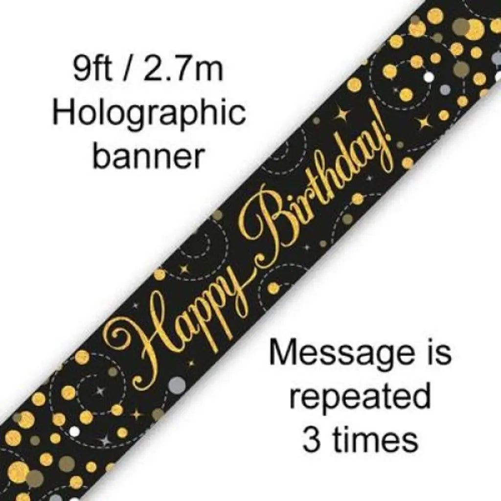 OaktreeUK Banner Happy Birthday Sparkle Fizz Black Gold 2.7m 109500