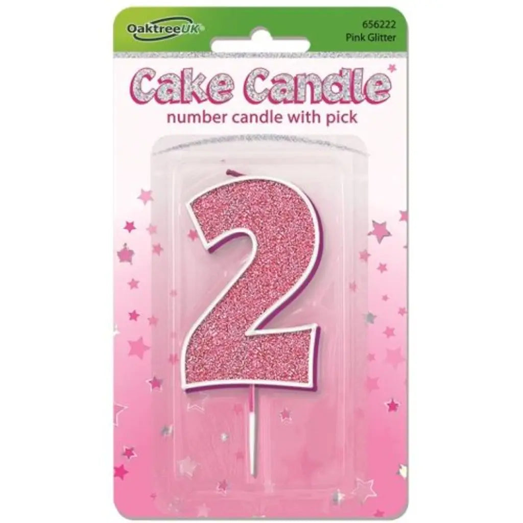 OaktreeUK Birthday Candles Number 2 Glitter Pink OT656222