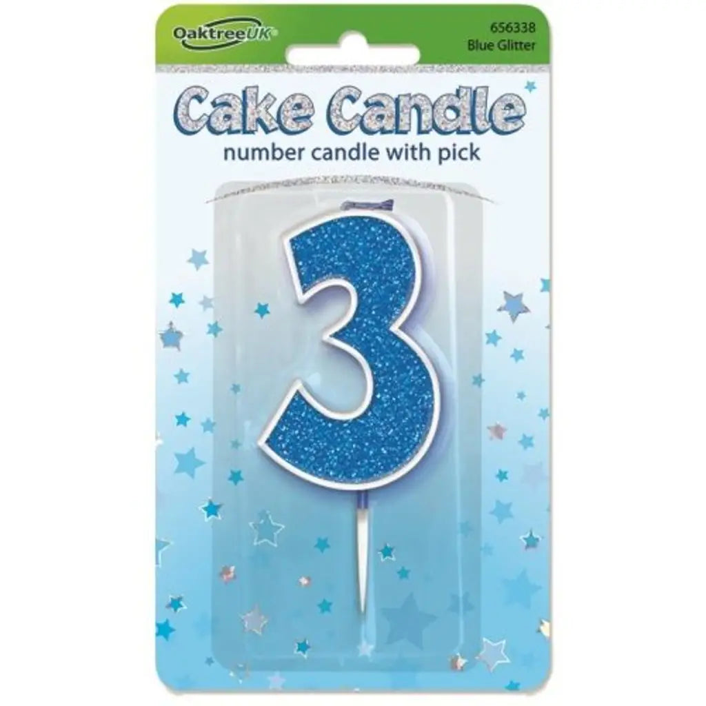 OaktreeUK Birthday Candles Number 3 Glitter Blue OT656338