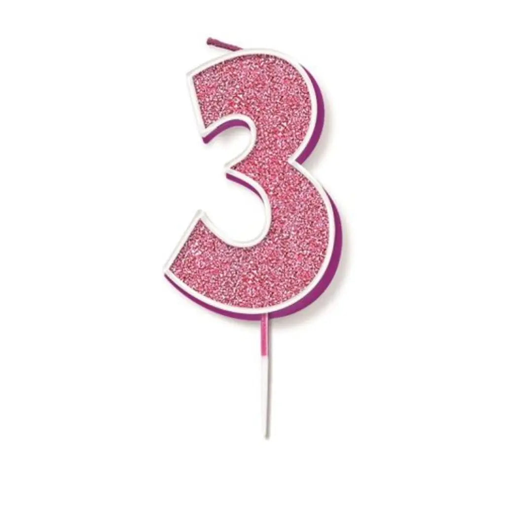 OaktreeUK Birthday Candles Number 3 Glitter Pink OT656239