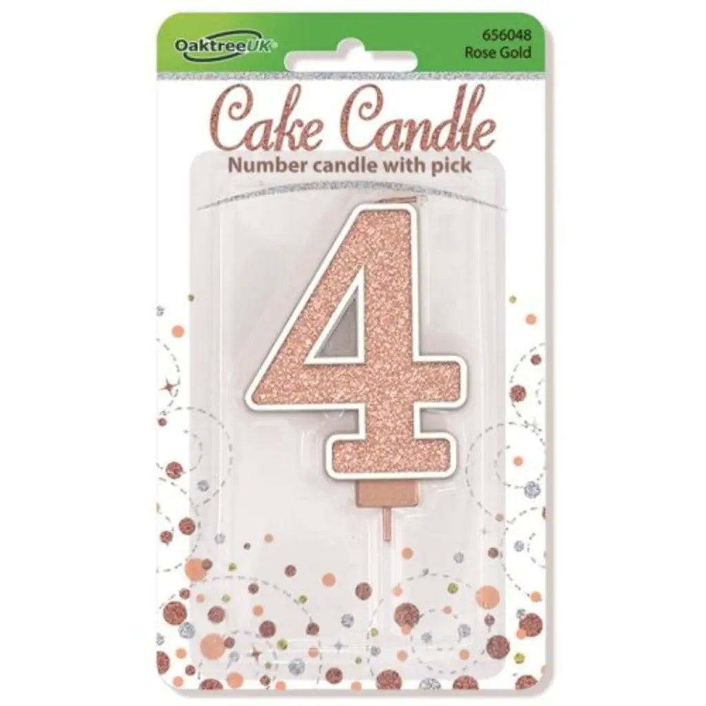 OaktreeUK Birthday Candles Number 4 Sparkling Fizz Rose Gold OT656048