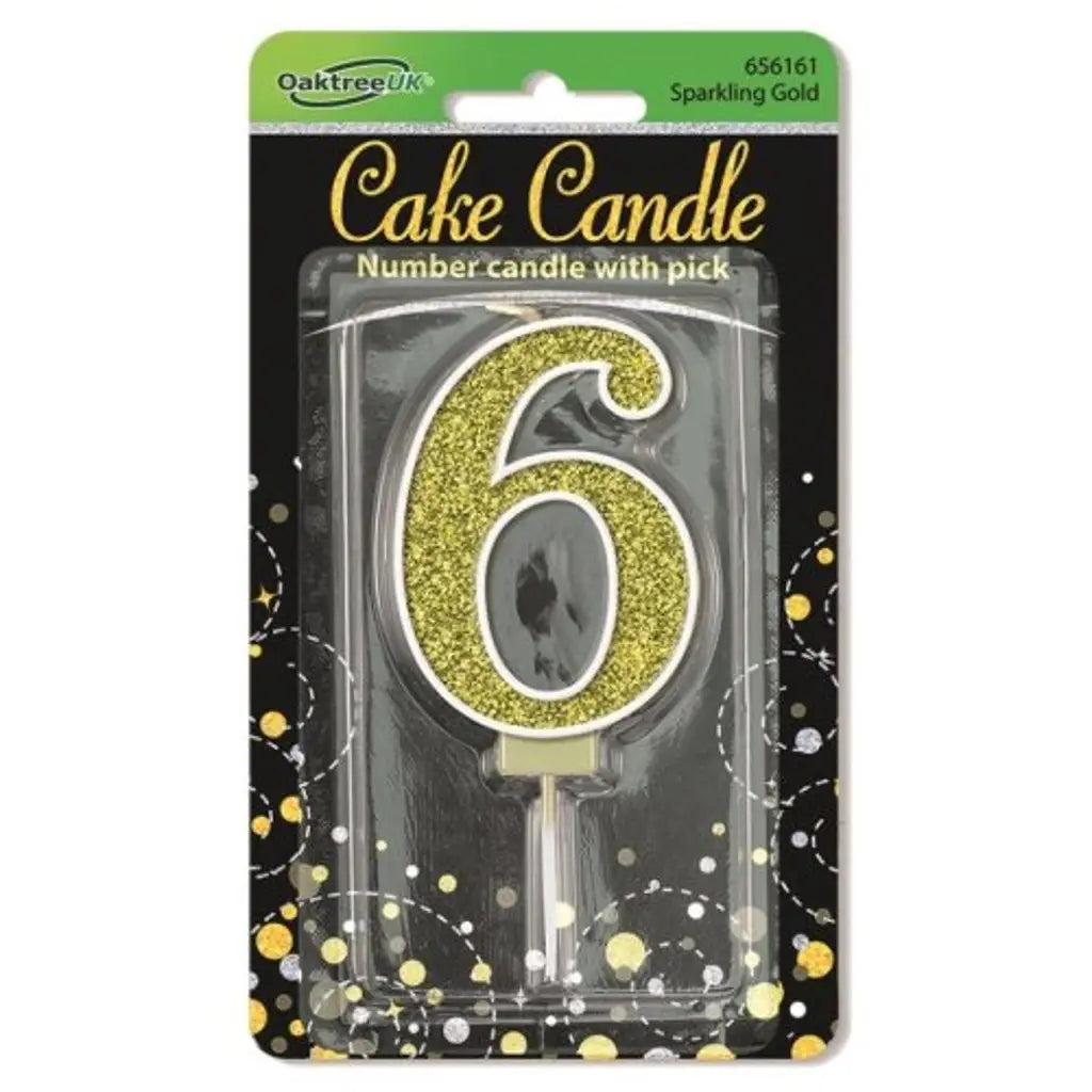 OaktreeUK Birthday Candles Number 6 Sparkling Fizz Gold OT656161