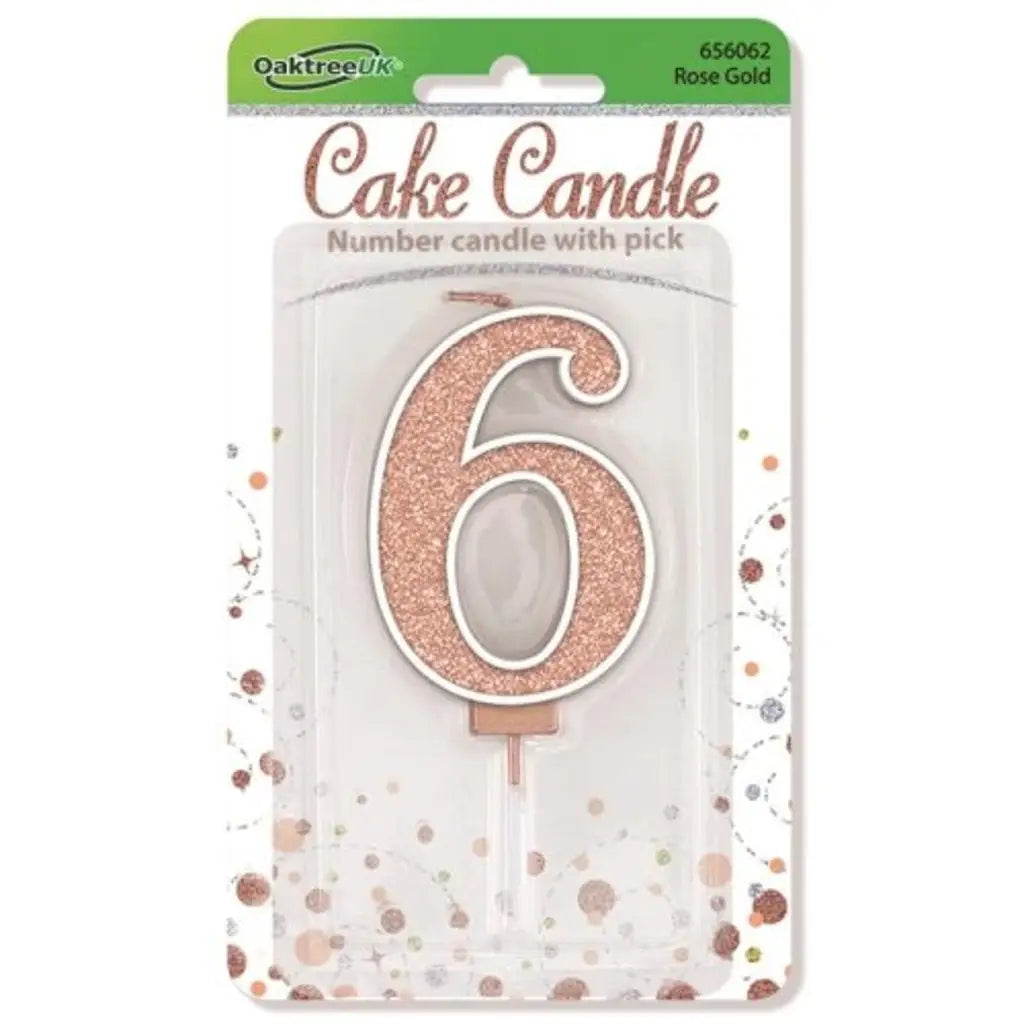 OaktreeUK Birthday Candles Number 6 Sparkling Fizz Rose Gold OT656062