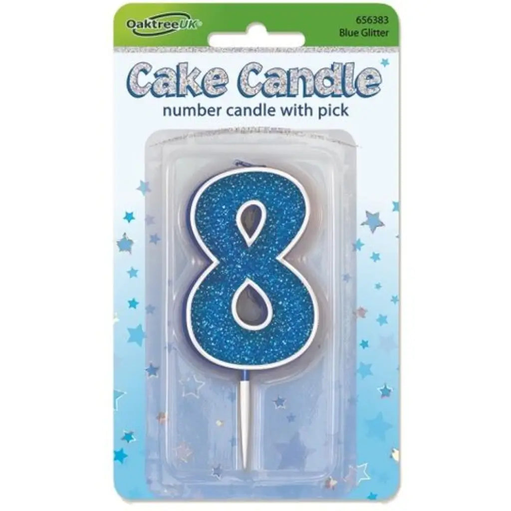 OaktreeUK Birthday Candles Number 8 Glitter Blue OT656383