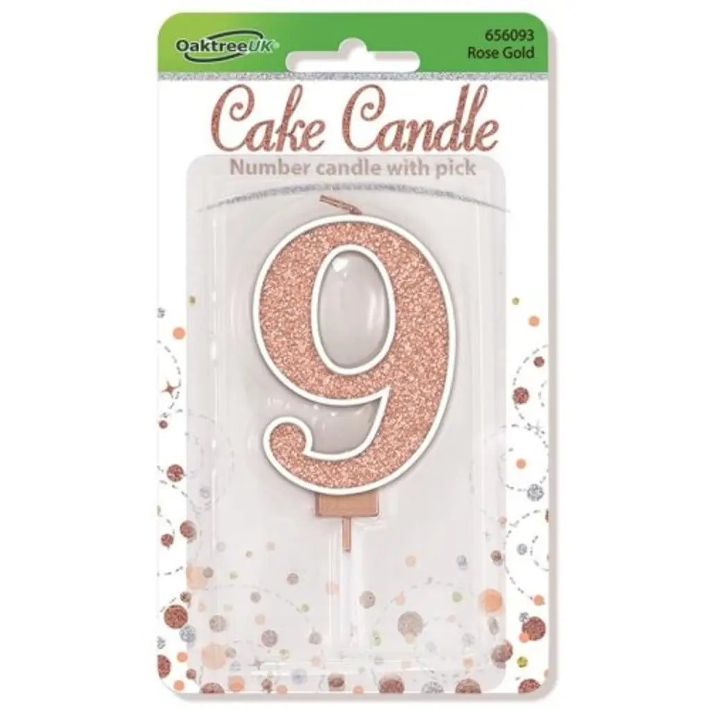 OaktreeUK Birthday Candles Number 9 Sparkling Fizz Rose Gold OT656093