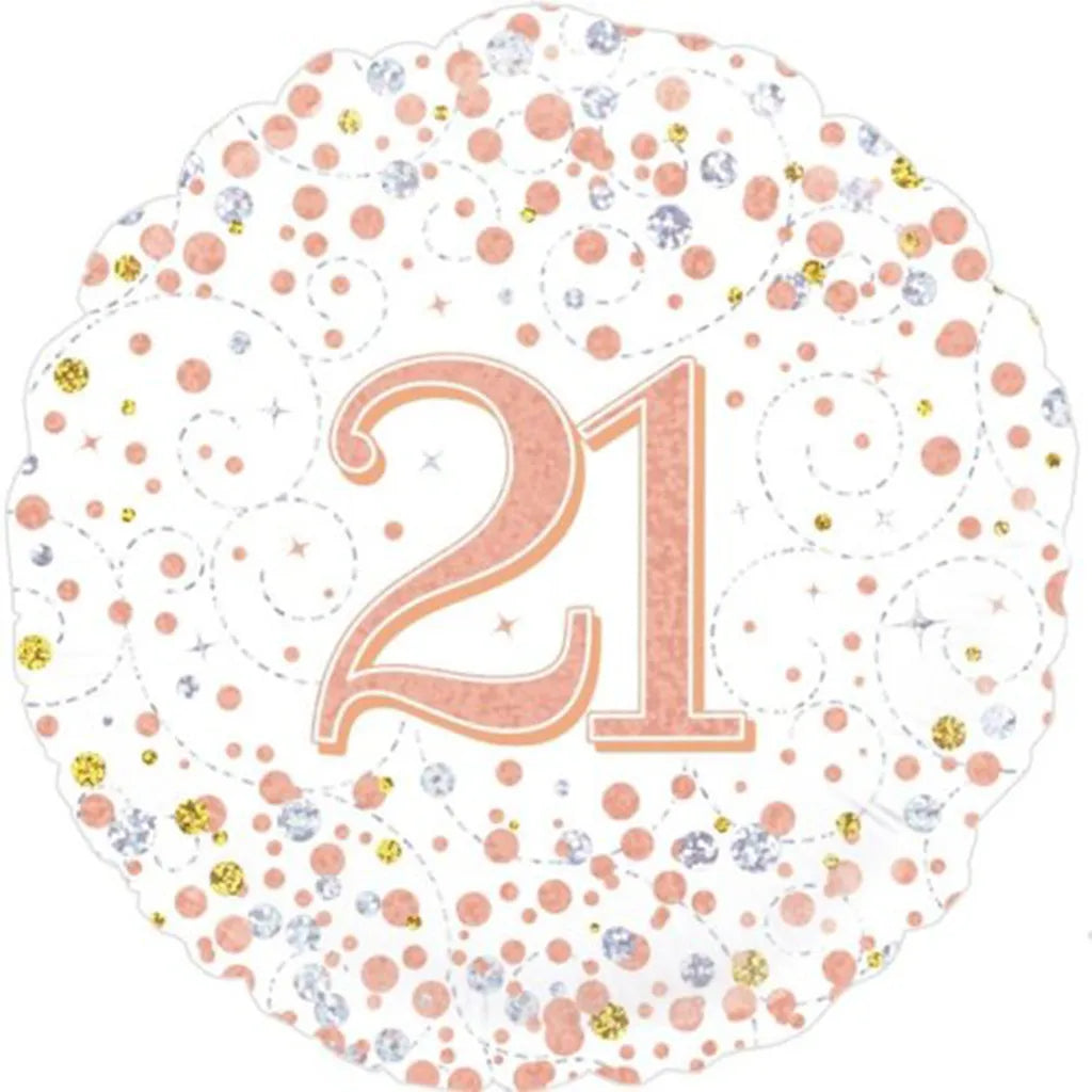 OaktreeUK Foil Balloon 21 Birthday Sparkling Fizz Rose Gold 18in 210423