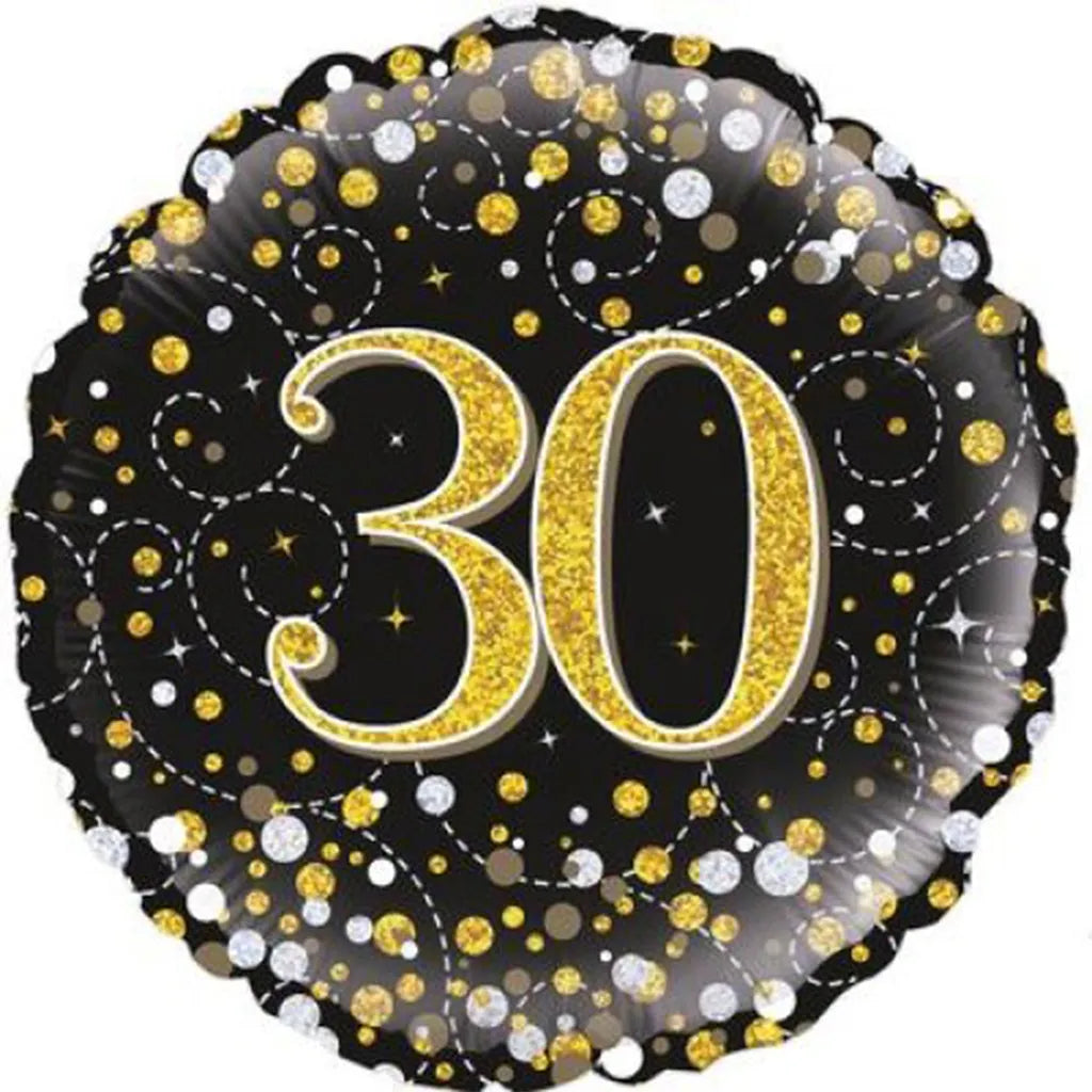 OaktreeUK Foil Balloon 30 Birthday Sparkling Fizz Black Gold 18in 210444