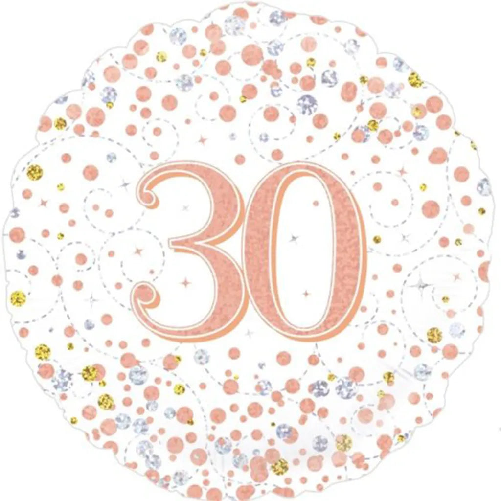 OaktreeUK Foil Balloon 30 Birthday Sparkling Fizz Rose Gold 18in 210424