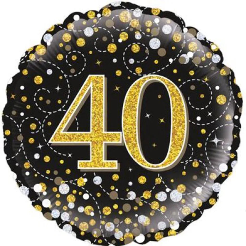 OaktreeUK Foil Balloon 40 Birthday Sparkling Fizz Black Gold 18in 210445
