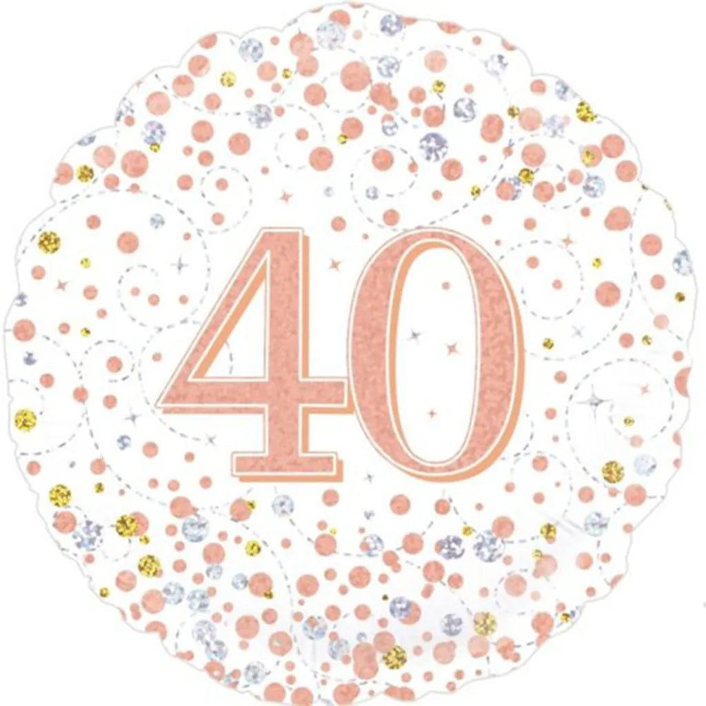 OaktreeUK Foil Balloon 40 Birthday Sparkling Fizz Rose Gold 18in 210425