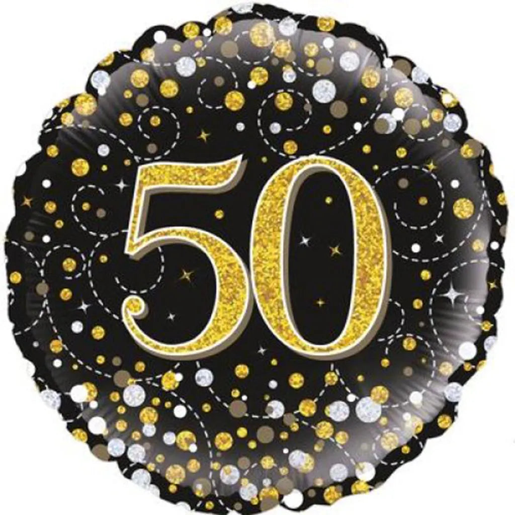 OaktreeUK Foil Balloon 50 Birthday Sparkling Fizz Black Gold 18in 210446