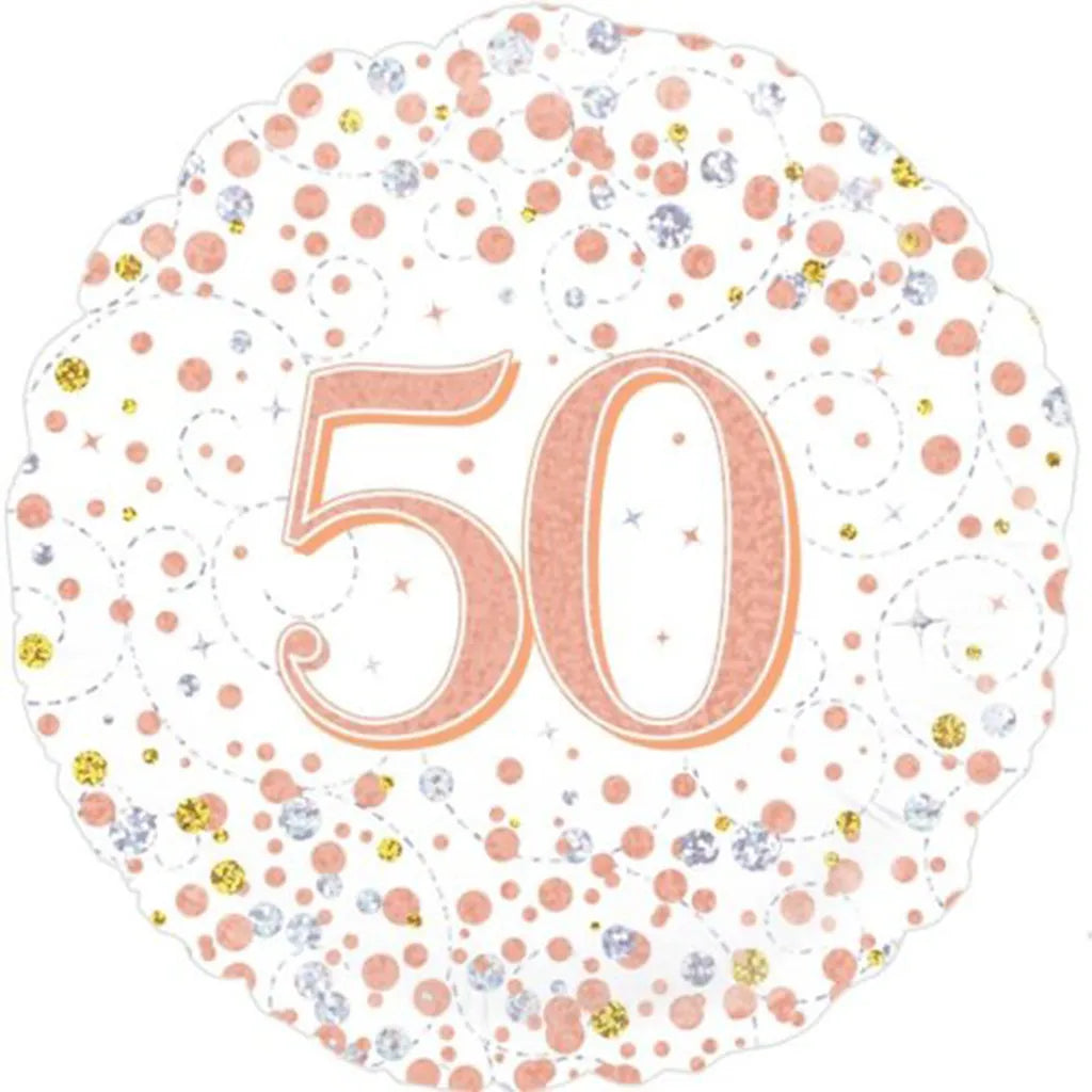 OaktreeUK Foil Balloon 50 Birthday Sparkling Fizz Rose Gold 18in 210426
