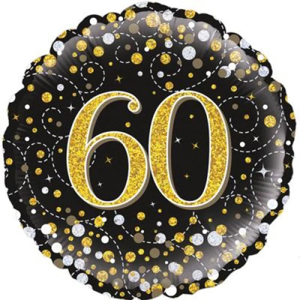 OaktreeUK Foil Balloon 60 Birthday Sparkling Fizz Black Gold 18in 210447