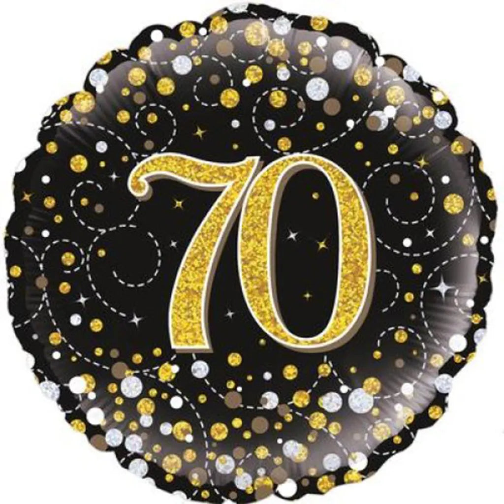 OaktreeUK Foil Balloon 70 Birthday Sparkling Fizz Black Gold 18in 210448