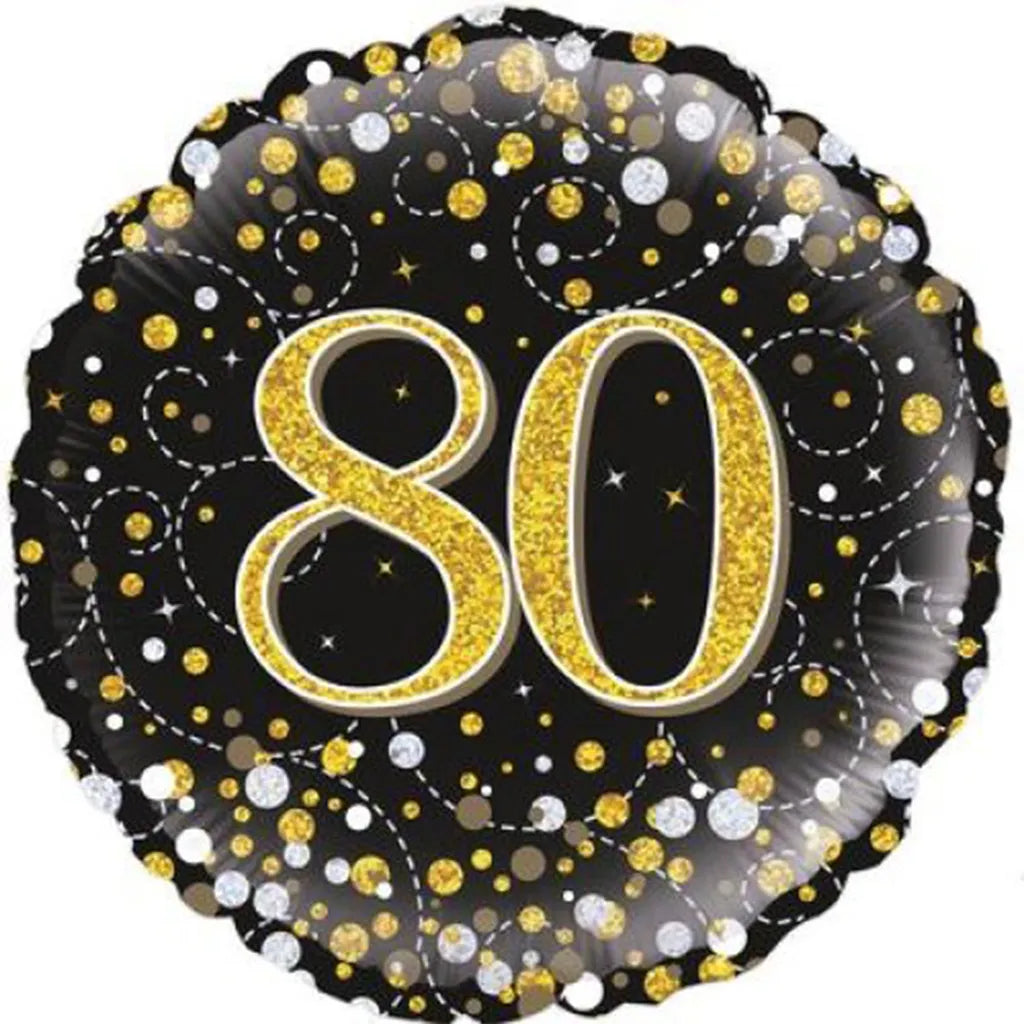 OaktreeUK Foil Balloon 80 Birthday Sparkling Fizz Black Gold 18in 210449