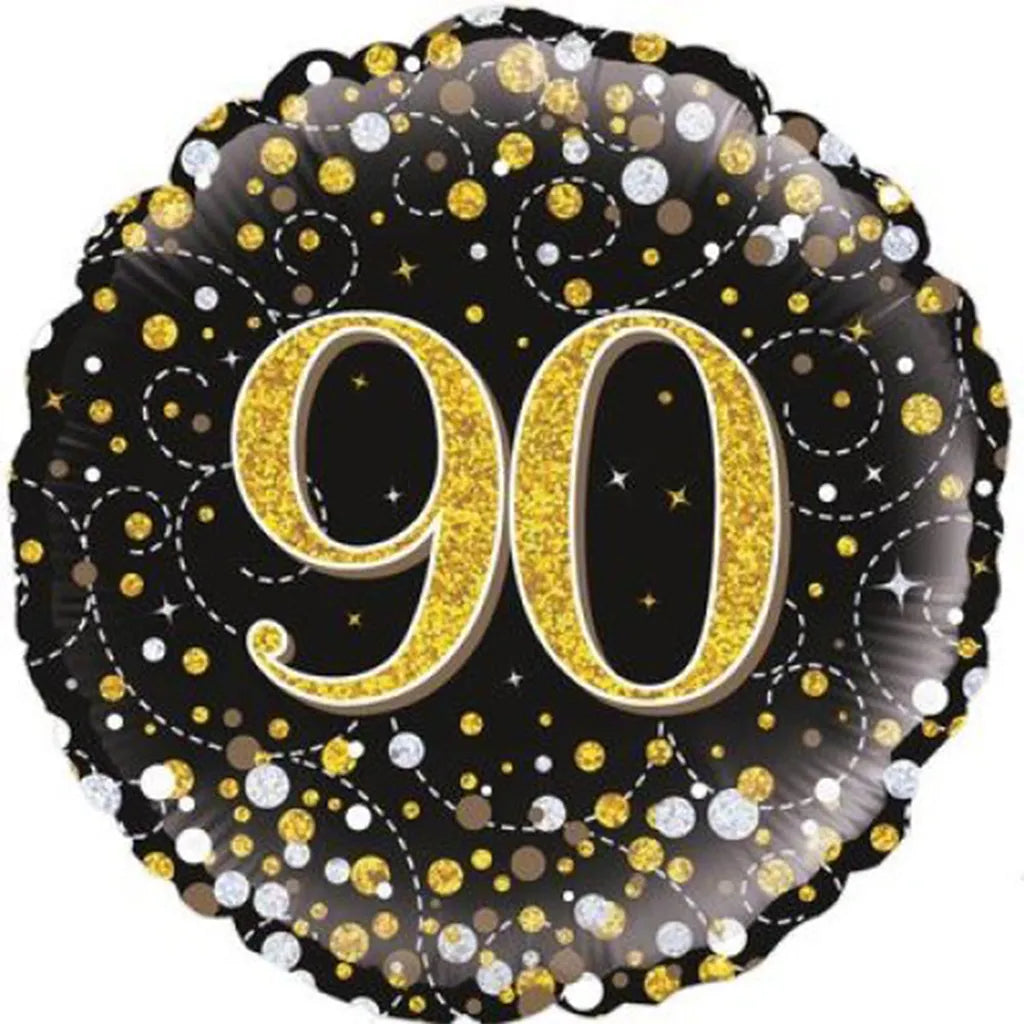OaktreeUK Foil Balloon 90 Birthday Sparkling Fizz Black Gold 18in 210450