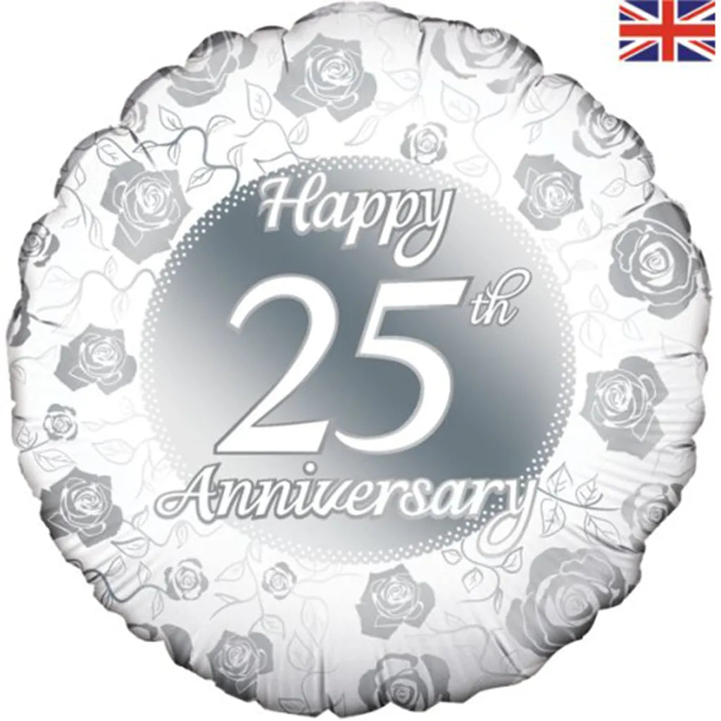OaktreeUK Foil Balloon Happy 25th Anniversary Silver 18in 210762