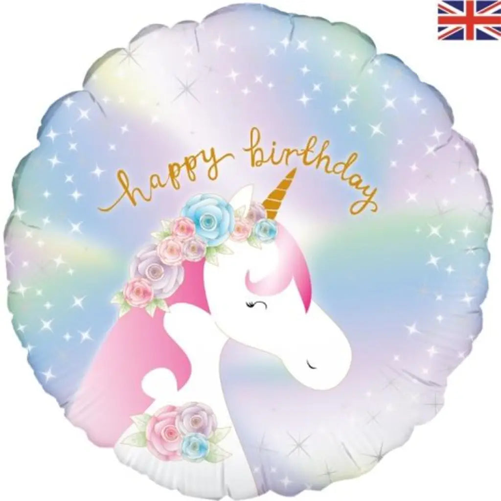 OaktreeUK Foil Balloon Happy Birthday Pastel Unicorn 18in OT229684