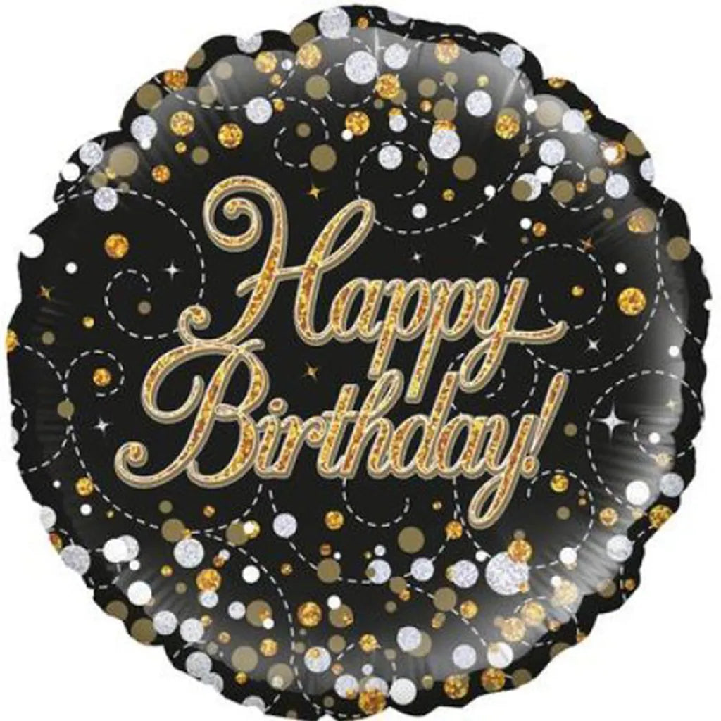 OaktreeUK Foil Balloon Happy Birthday Sparkling Fizz Black Gold 18in 210440