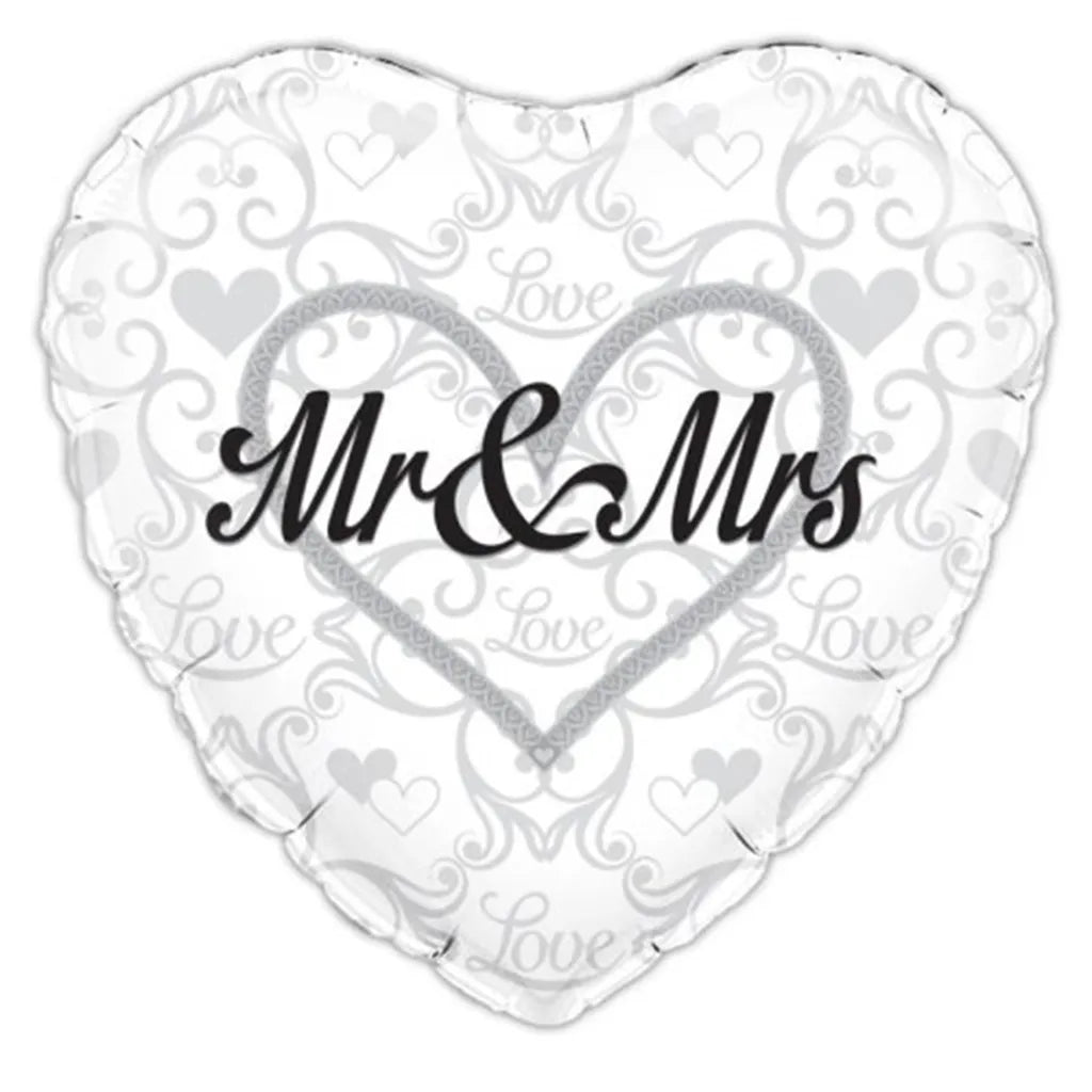 OaktreeUK Foil Balloon Mr&Mrs Silver Heart 18in 210760