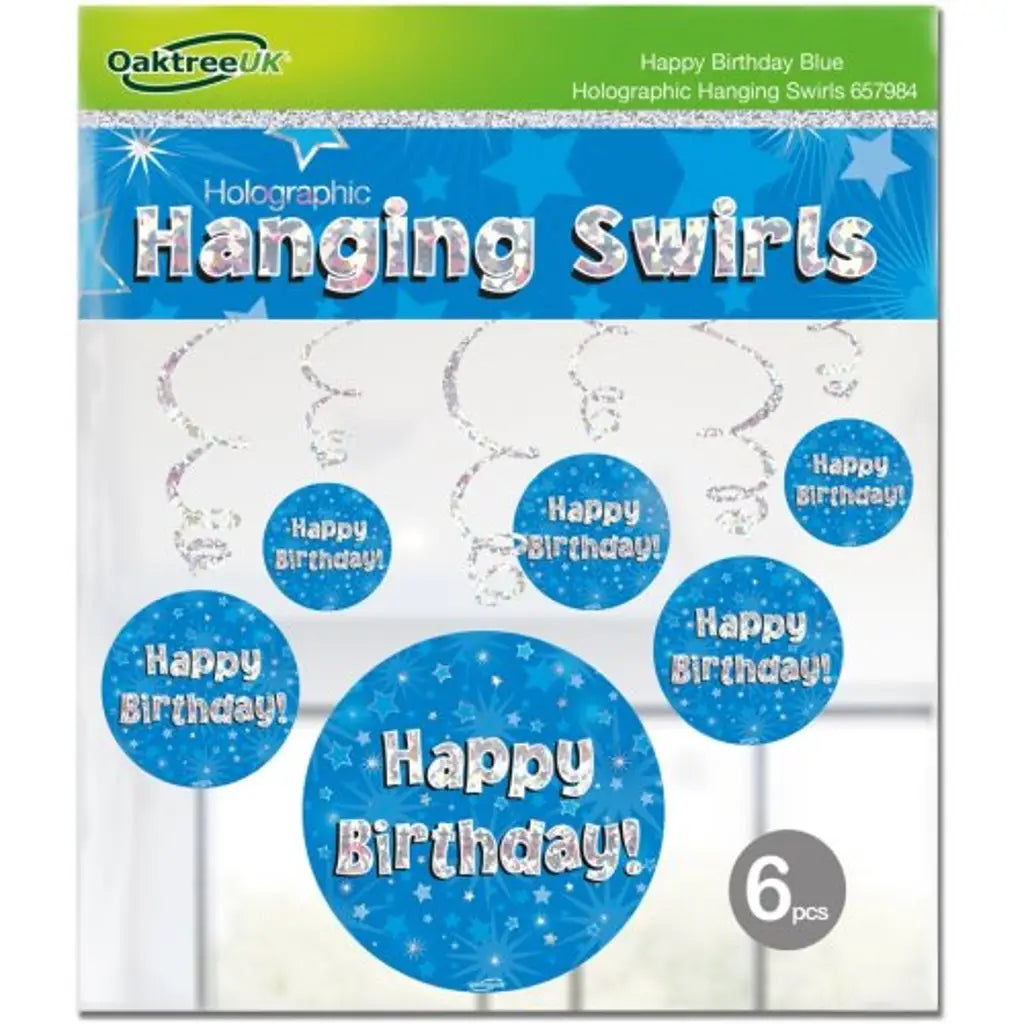 OaktreeUK Hanging Swirls Happy Birthday Blue 6Pk OT657984