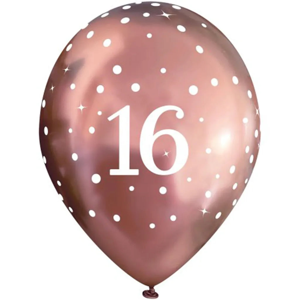 OaktreeUK Latex Balloon Chrome 16 Birthday Sparkling Fizz Rose Gold 11in 6Pk OT664067
