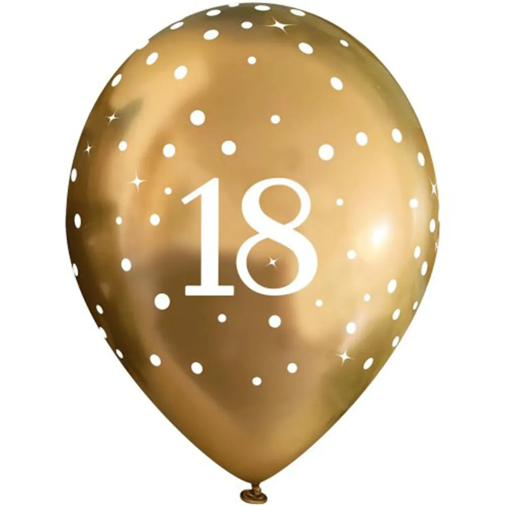 OaktreeUK Latex Balloon Chrome 18 Birthday Sparkling Fizz Gold 11in 6Pk OT664197