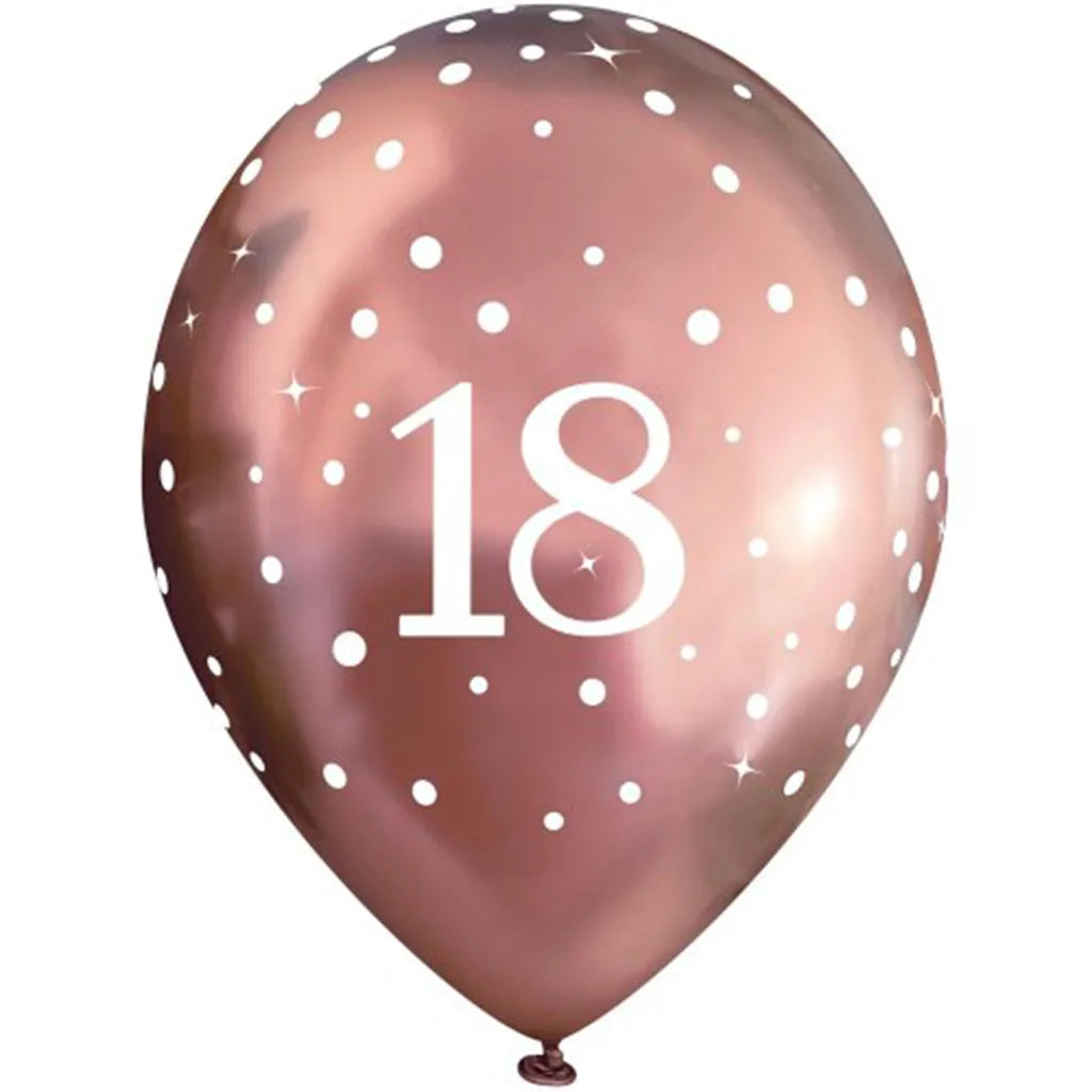 OaktreeUK Latex Balloon Chrome 18 Birthday Sparkling Fizz Rose Gold 11in 6Pk OT664074