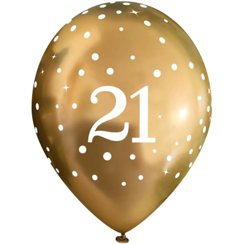 OaktreeUK Latex Balloon Chrome 21 Birthday Sparkling Fizz Gold 11in 6Pk OT664203