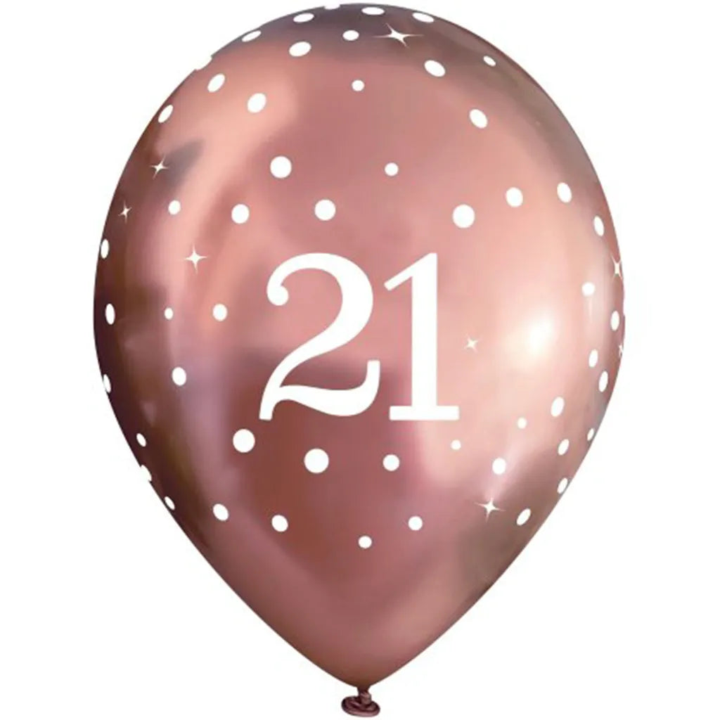 OaktreeUK Latex Balloon Chrome 21 Birthday Sparkling Fizz Rose Gold 11in 6Pk OT664081