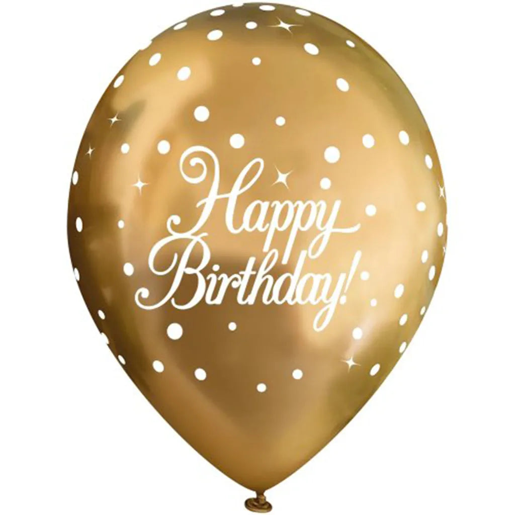 OaktreeUK Latex Balloon Chrome Happy Birthday Sparkling Fizz Gold 11in 6Pk OT664173