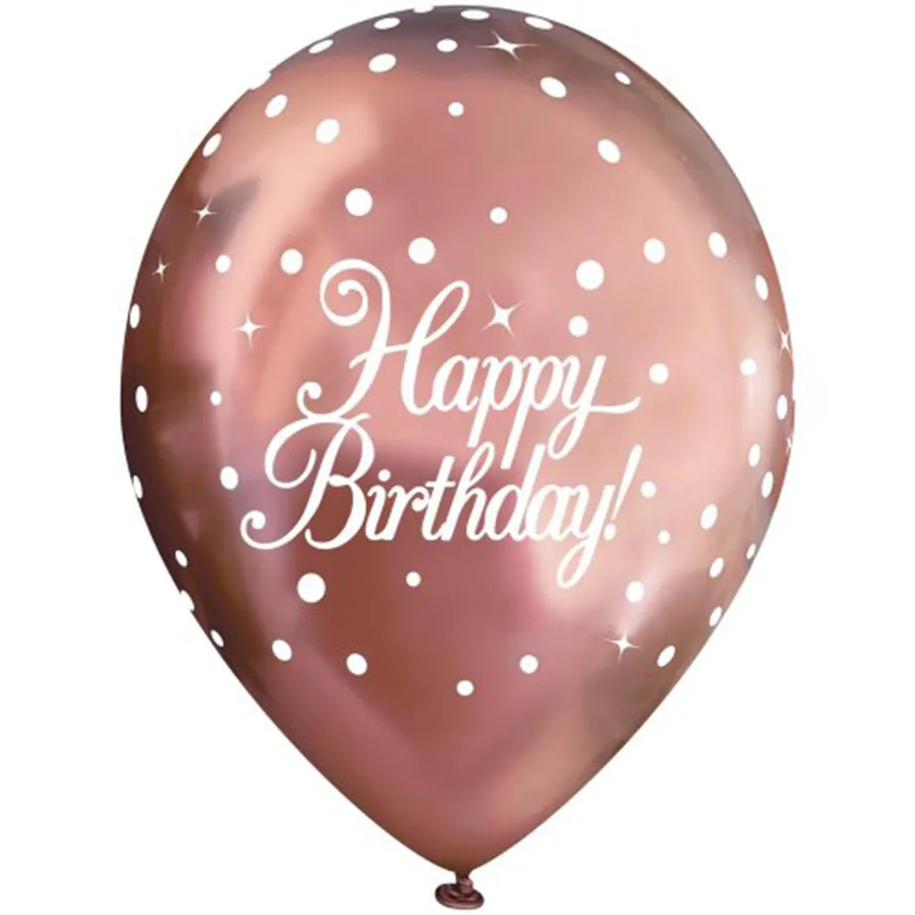OaktreeUK Latex Balloon Chrome Happy Birthday Sparkling Fizz Rose Gold 11in 6Pk OT664050