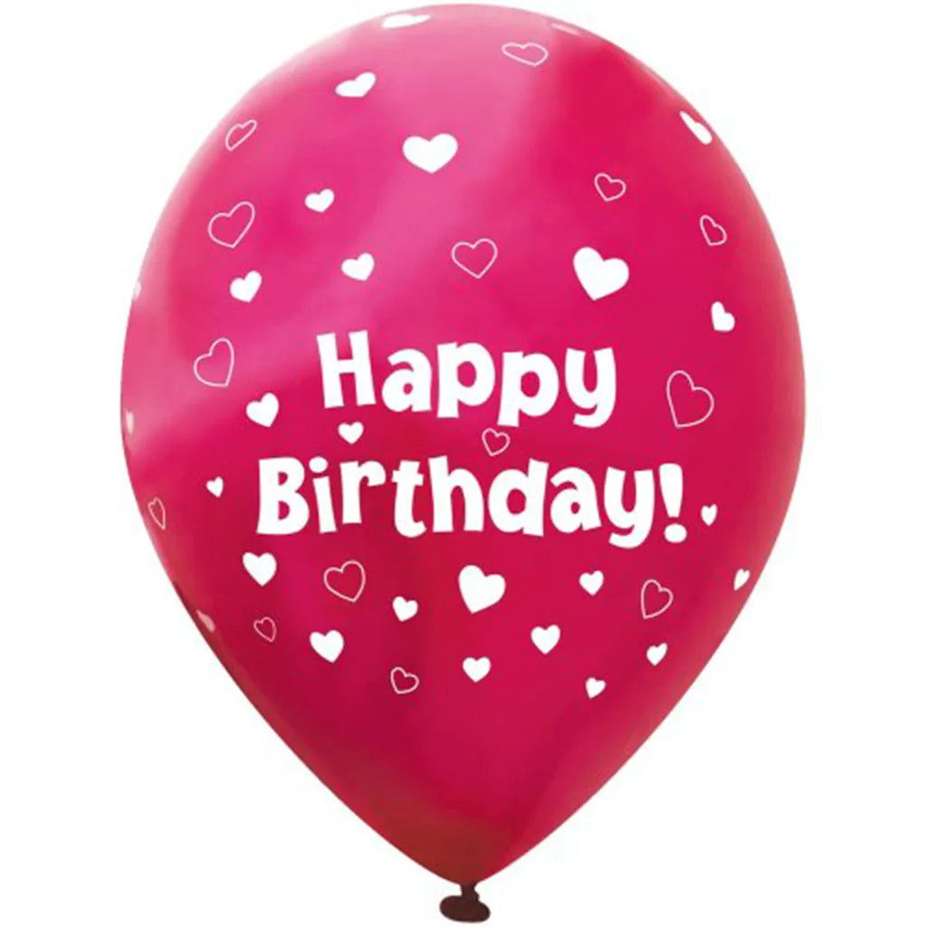 OaktreeUK Latex Balloon Happy Birthday Fuchsia Hearts 6Pk OT664296