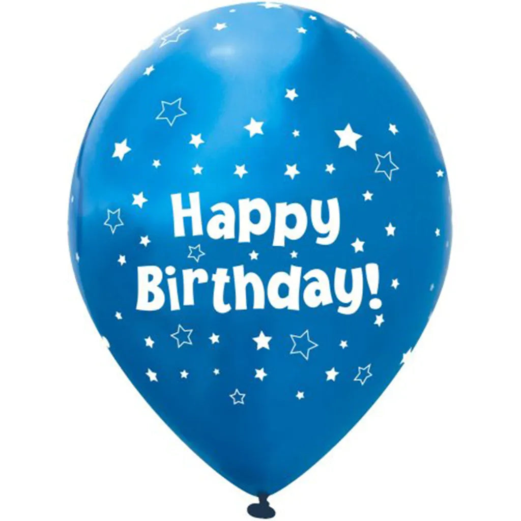 OaktreeUK Latex Balloon Happy Birthday Metallic Blue Stars 6Pk OT664319