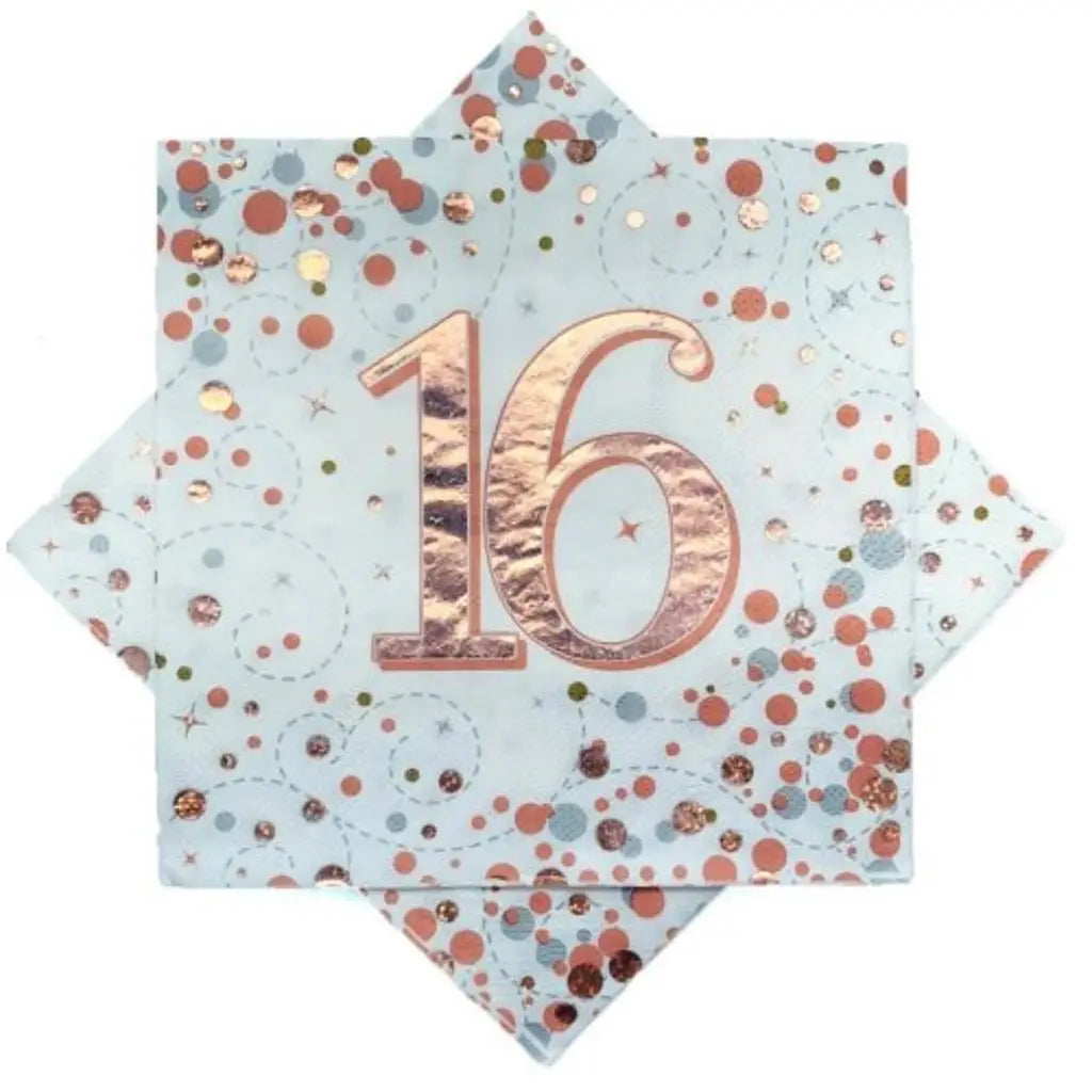 OaktreeUK Napkins 16 Birthday Sparkling Fizz Rose Gold 330x330mm 3Ply 16Pk 635753
