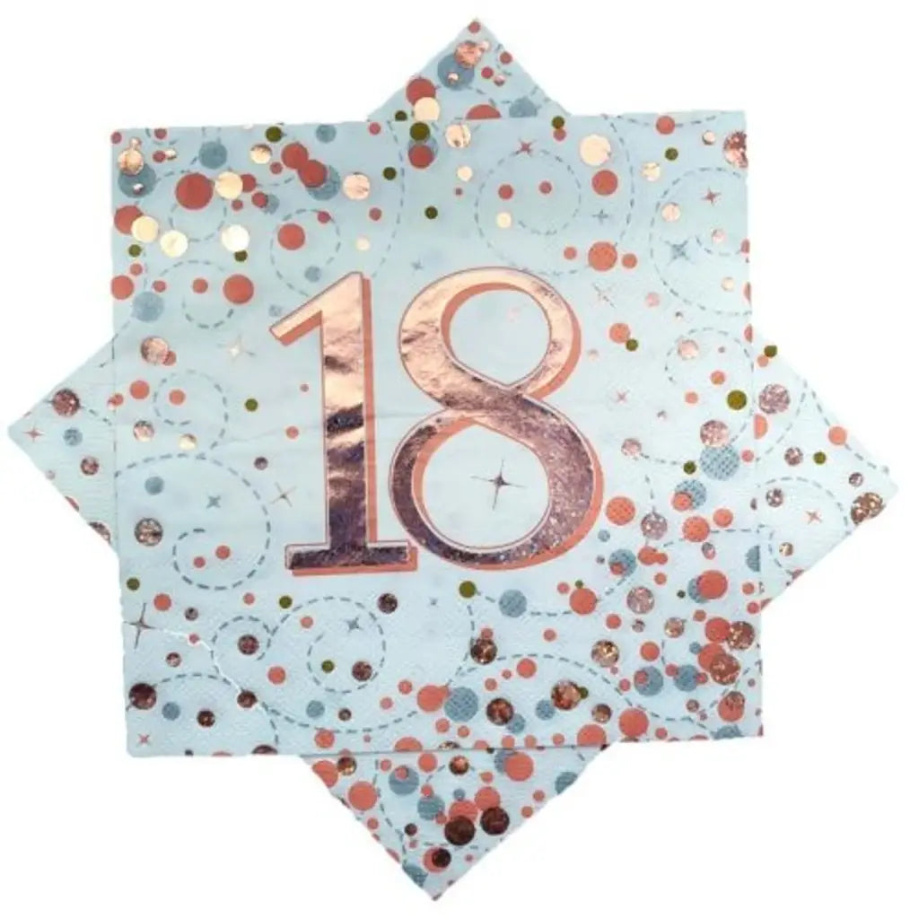 OaktreeUK Napkins 18 Birthday Sparkling Fizz Rose Gold 330x330mm 3Ply 16Pk 635760