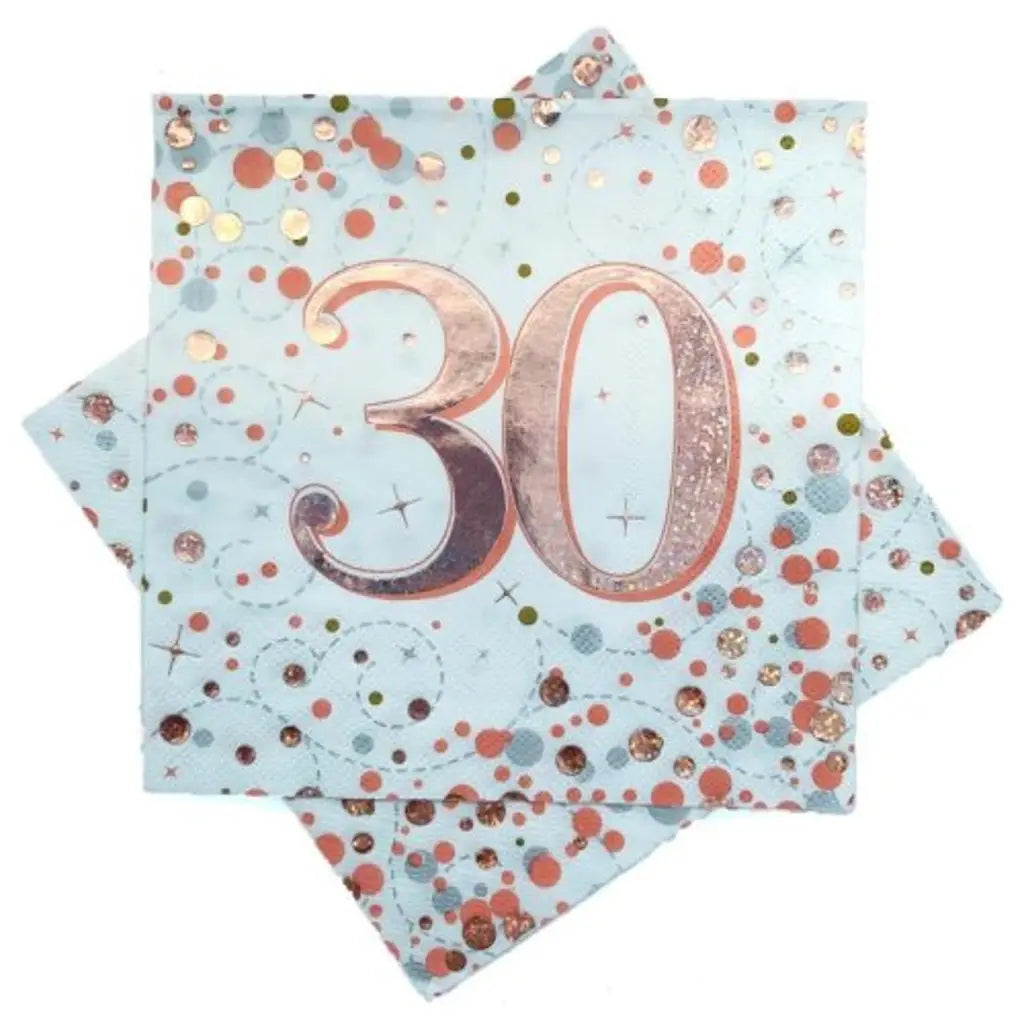 OaktreeUK Napkins 30 Birthday Sparkling Fizz Rose Gold 330x330mm 3Ply 16Pk 635784