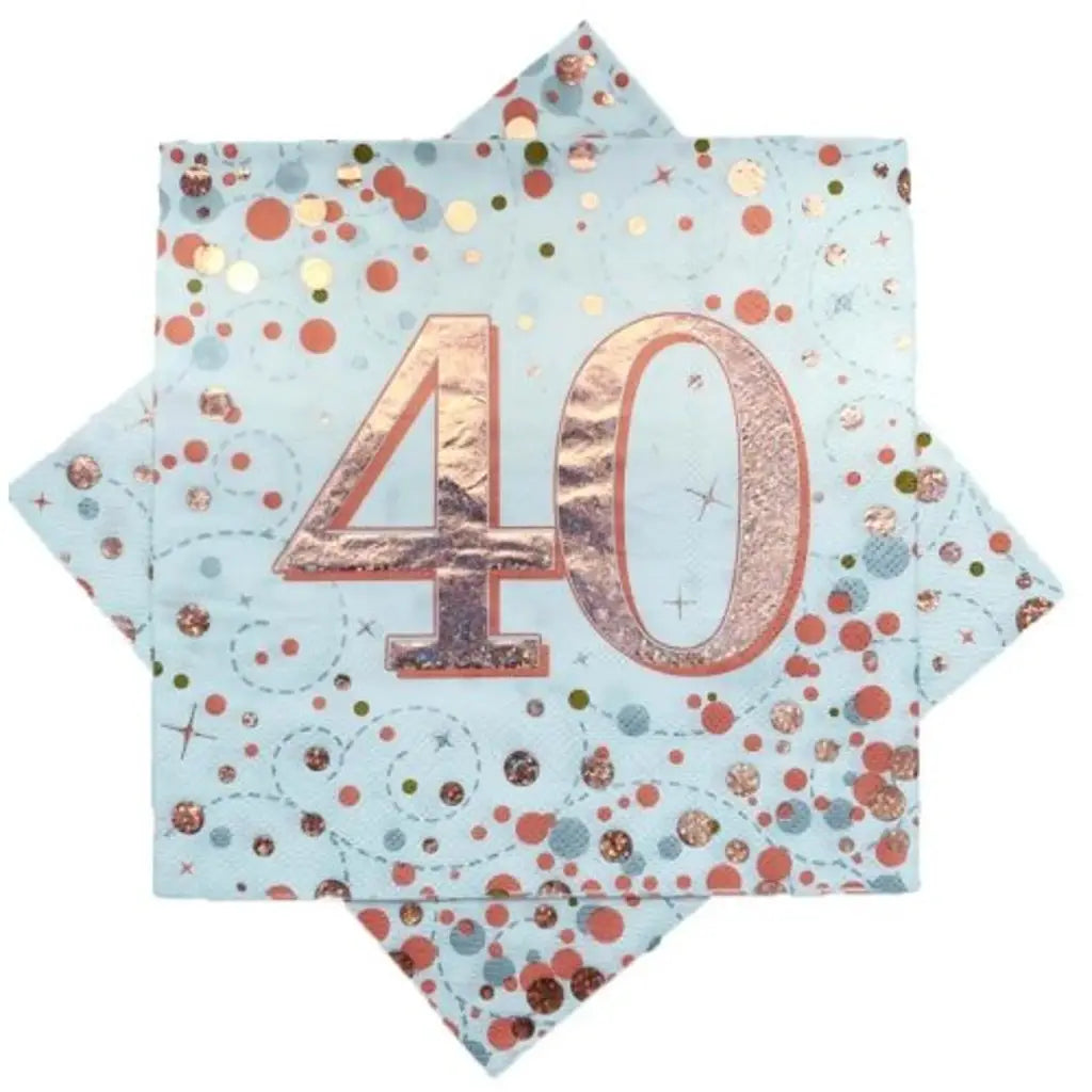 OaktreeUK Napkins 40 Birthday Sparkling Fizz Rose Gold 330x330mm 3Ply 16Pk 635791