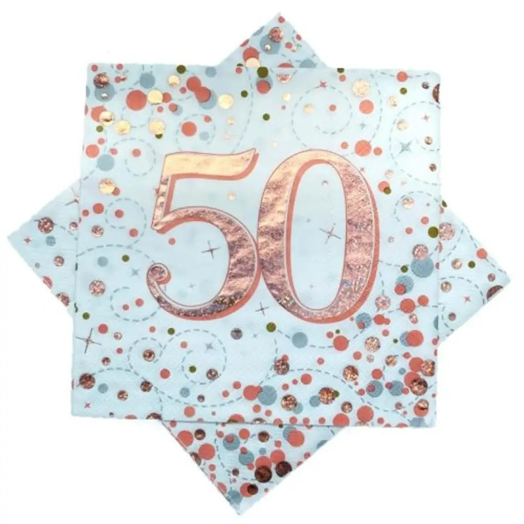 OaktreeUK Napkins 50 Birthday Sparkling Fizz Rose Gold 330x330mm 3Ply 16Pk 635807