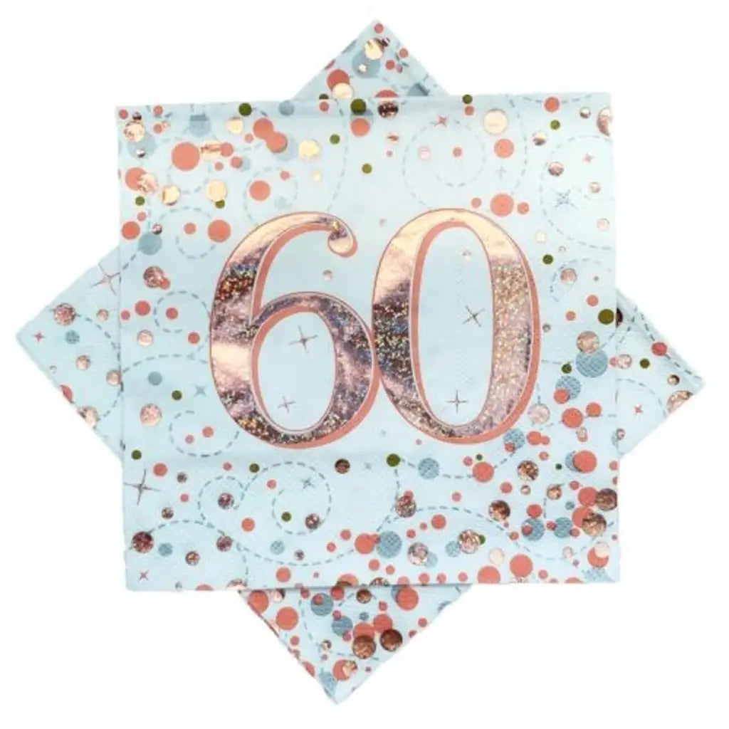 OaktreeUK Napkins 60 Birthday Sparkling Fizz Rose Gold 330x330mm 3Ply 16Pk 635814