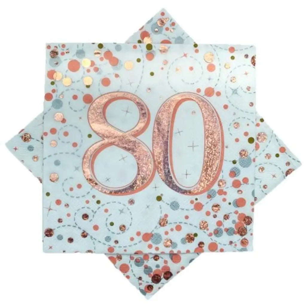 OaktreeUK Napkins 80 Birthday Sparkling Fizz Rose Gold 330x330mm 3Ply 16Pk 635845