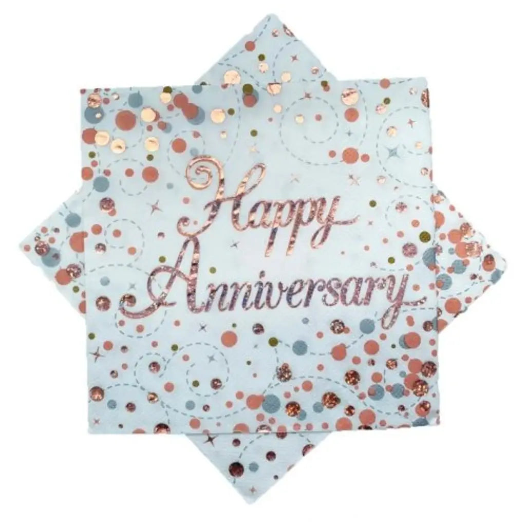 OaktreeUK Napkins Happy Anniversary Sparkling Fizz Rose Gold 330x330mm 3Ply 16Pk 635746