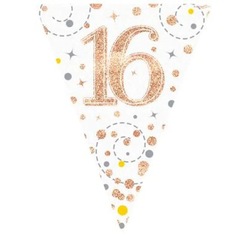 OaktreeUK Party Flag Bunting 16 Birthday Sparkle Fizz Rose Gold 109612