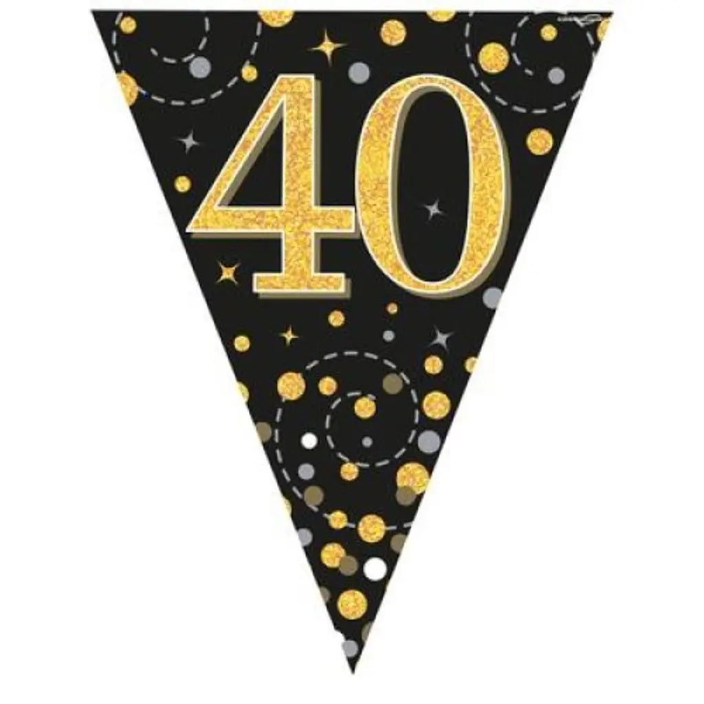 OaktreeUK Party Flag Bunting 40 Birthday Sparkle Fizz Black Gold 109605