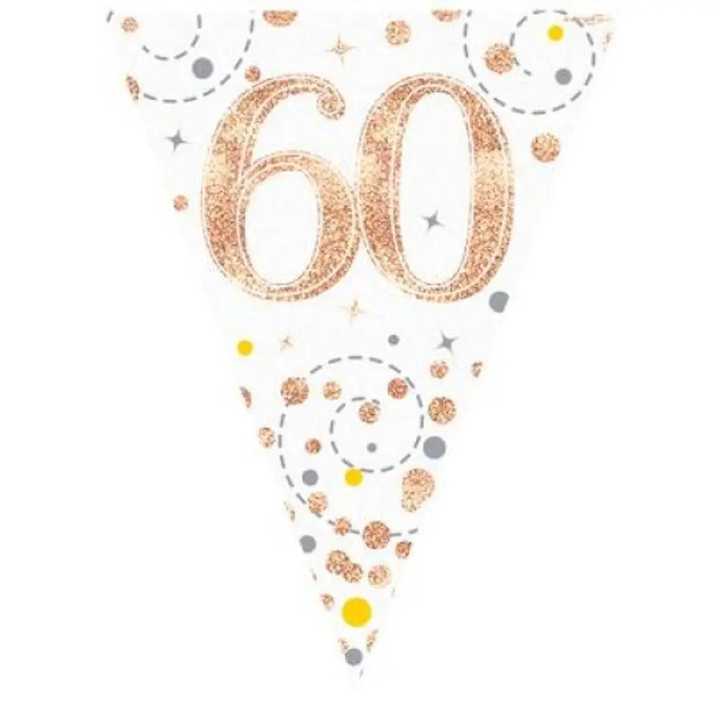 OaktreeUK Party Flag Bunting 60 Birthday Sparkle Fizz Rose Gold 109618