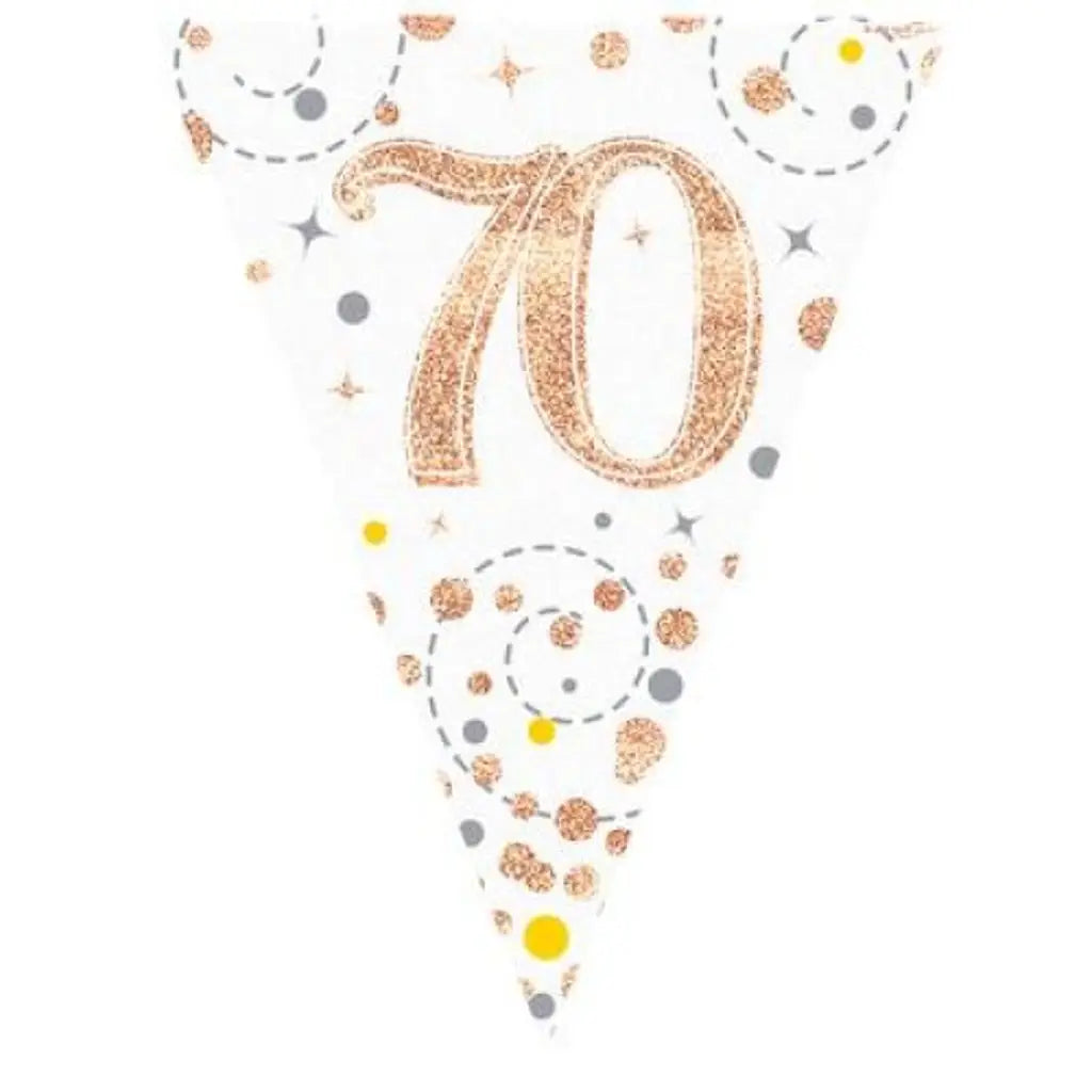 OaktreeUK Party Flag Bunting 70 Birthday Sparkle Fizz Rose Gold 109619