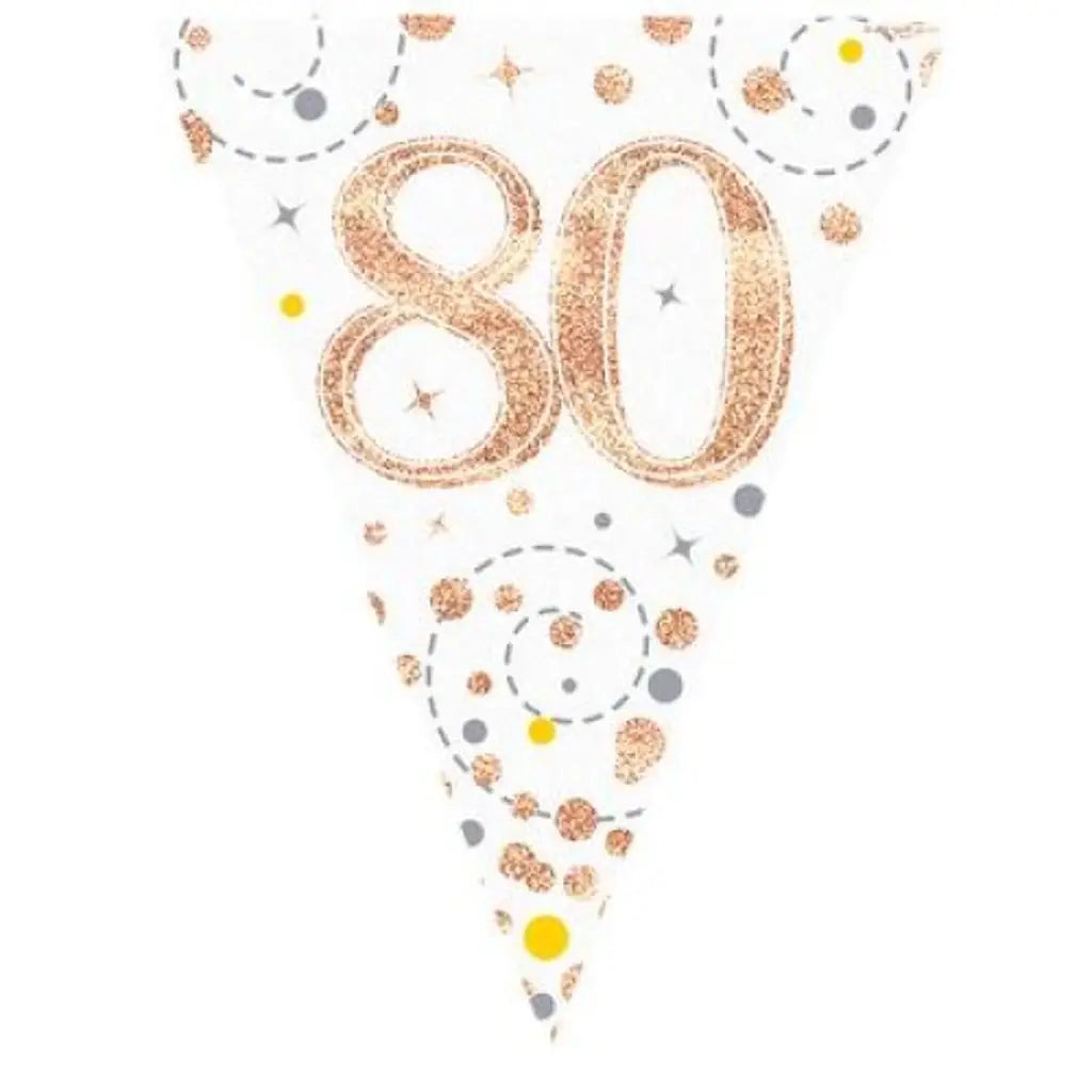 OaktreeUK Party Flag Bunting 80 Birthday Sparkle Fizz Rose Gold 109620