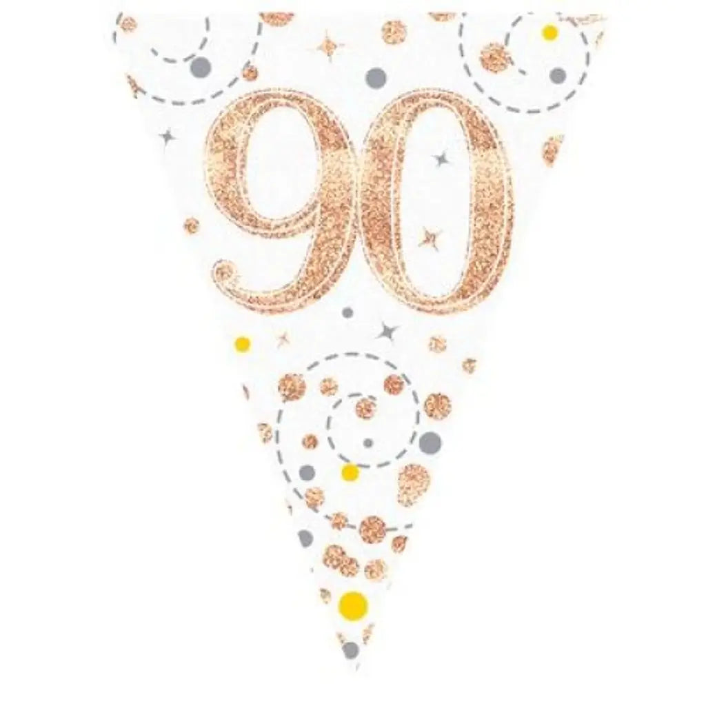 OaktreeUK Party Flag Bunting 90 Birthday Sparkle Fizz Rose Gold 109621