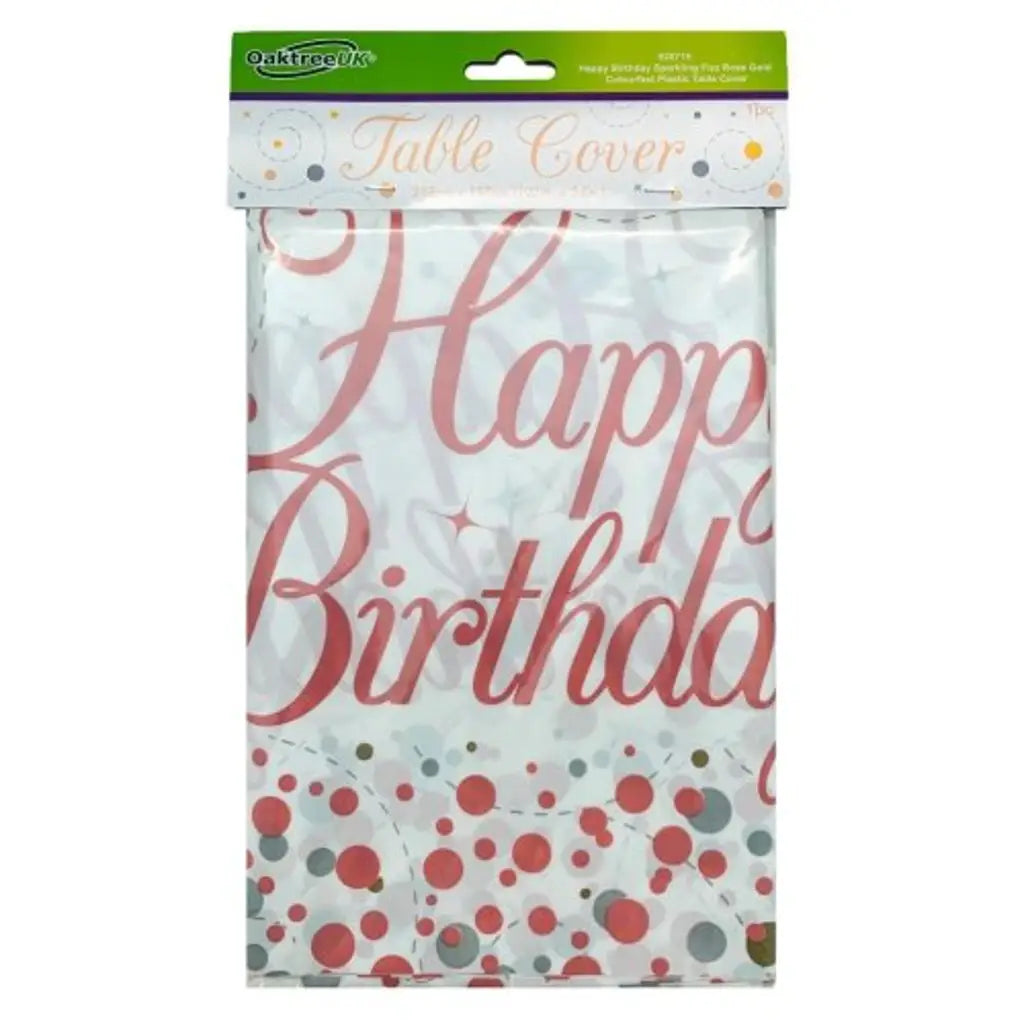 OaktreeUK Table Cover Happy Birthday Sparkling Fizz Rose Gold 137x259cm 635715